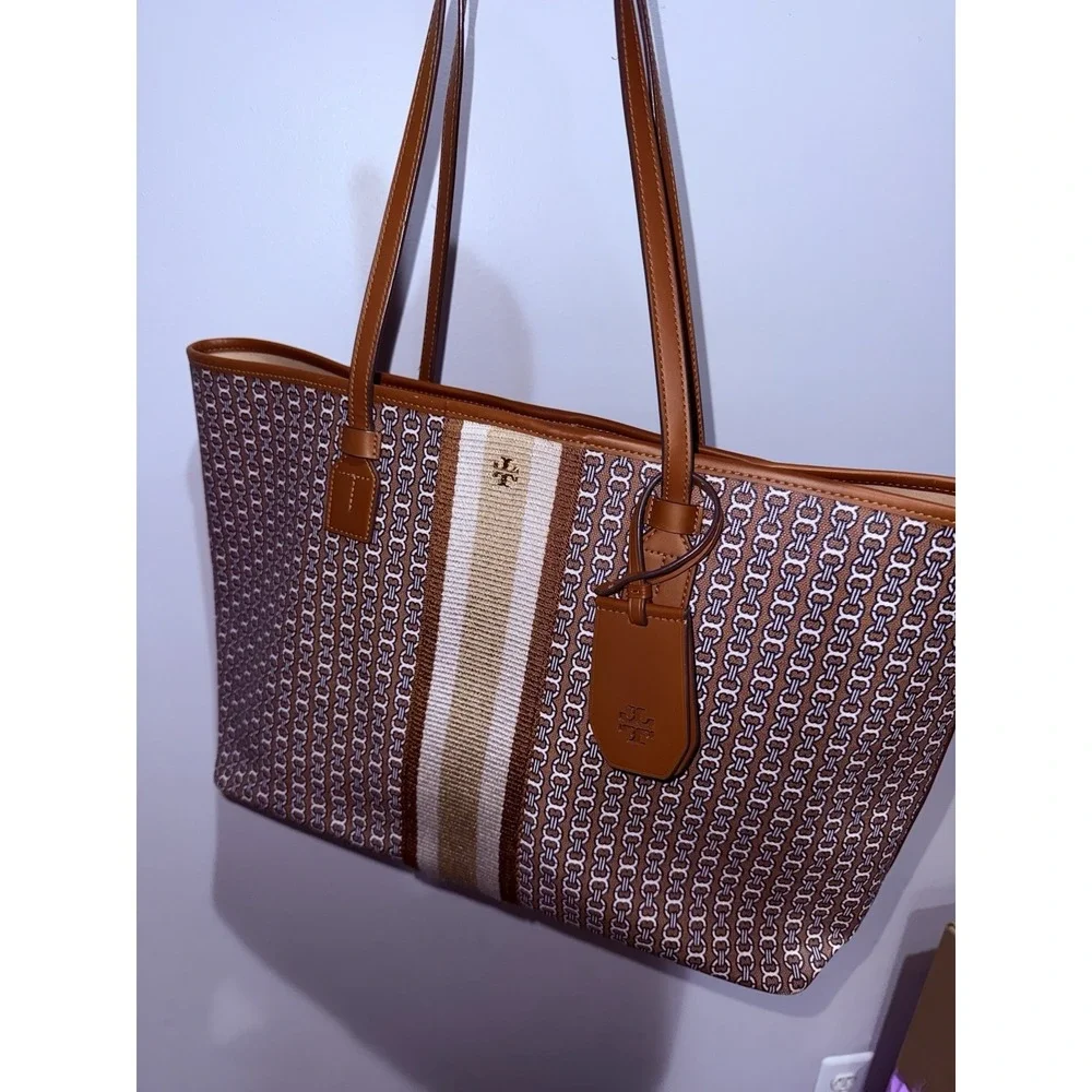 Tory Burch Brown Coated Canvas Gemini Link Tote Bag‎